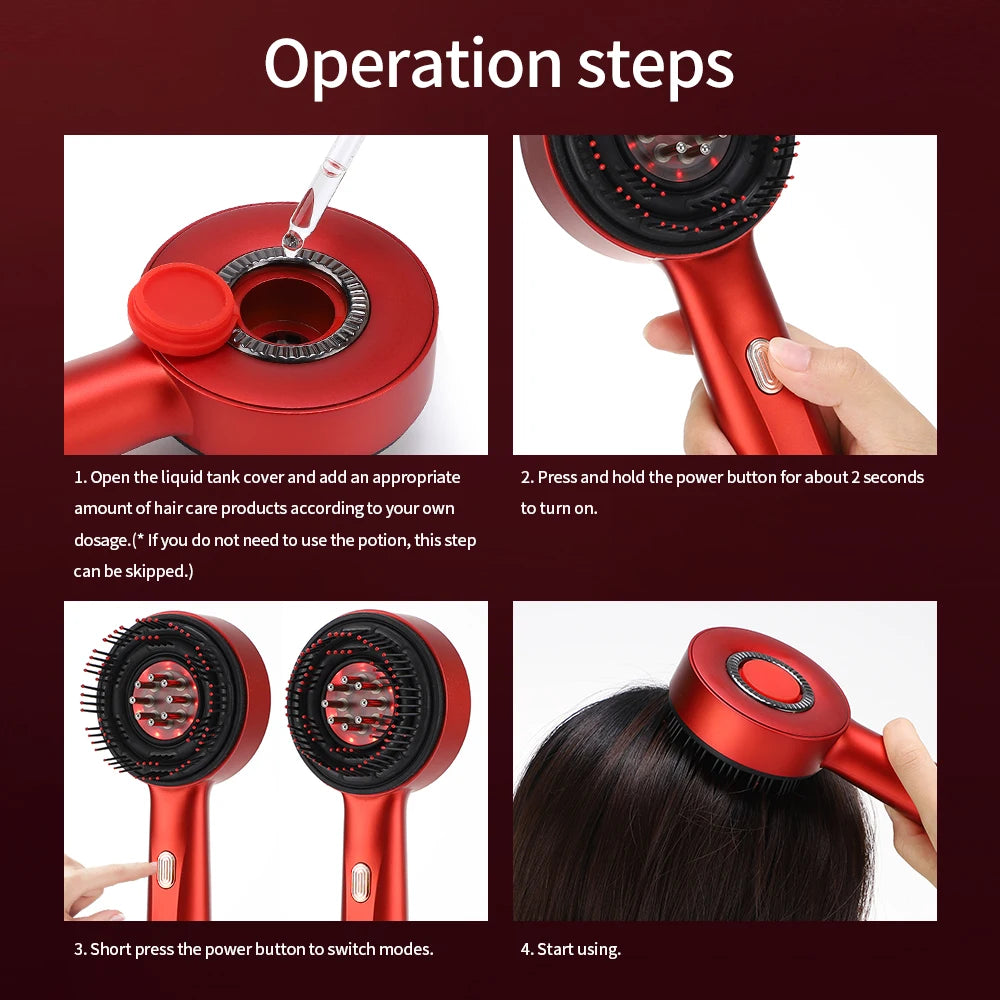Peine Masajeador Eléctrico con Vibración y Terapia de Luz Roja para el Cabello