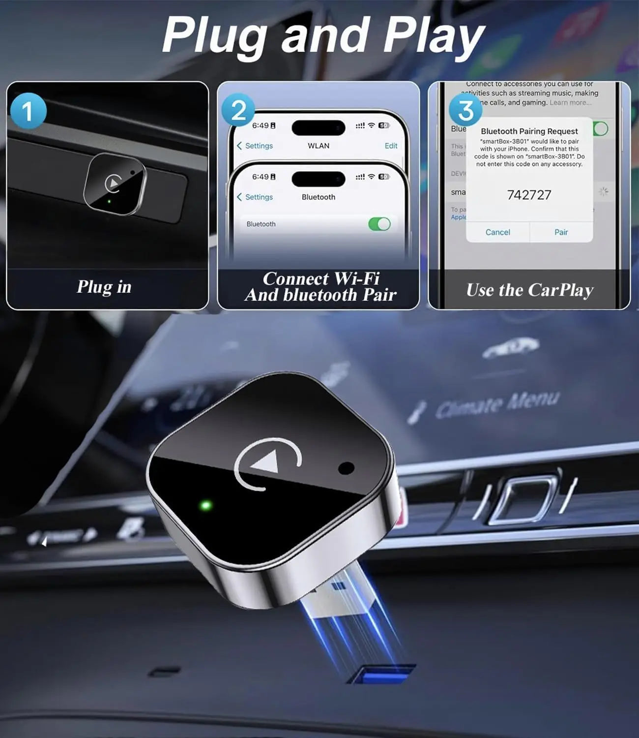 Adaptador Inalámbrico CarPlay & Android Auto