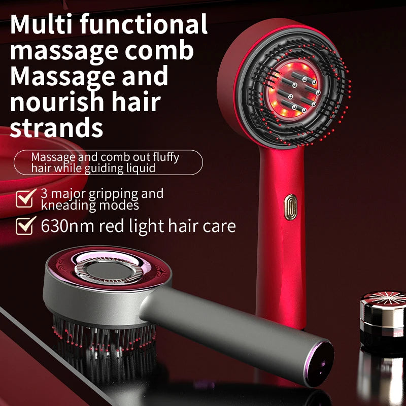 Peine Masajeador Eléctrico con Vibración y Terapia de Luz Roja para el Cabello