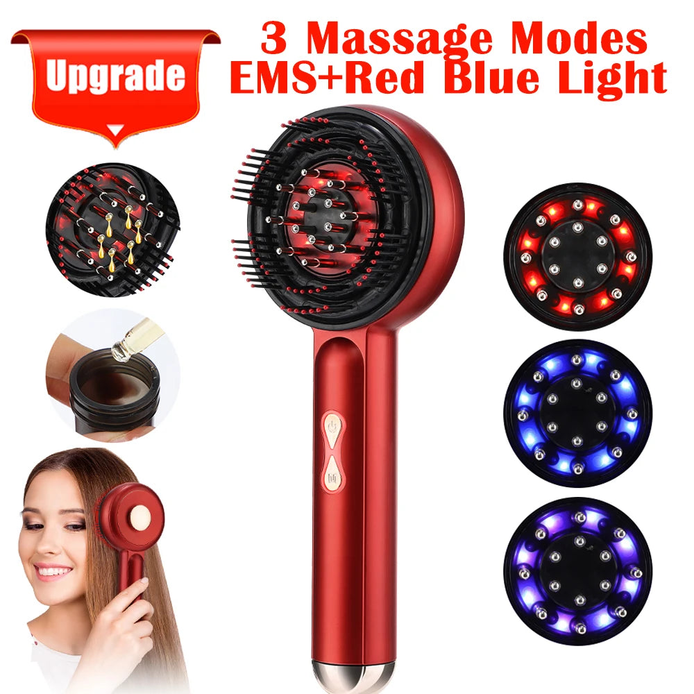 Peine Masajeador Eléctrico con Vibración y Terapia de Luz Roja para el Cabello