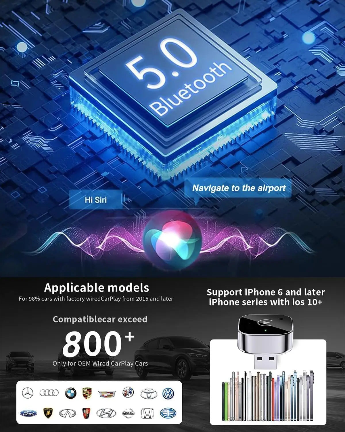 Adaptador Inalámbrico CarPlay & Android Auto